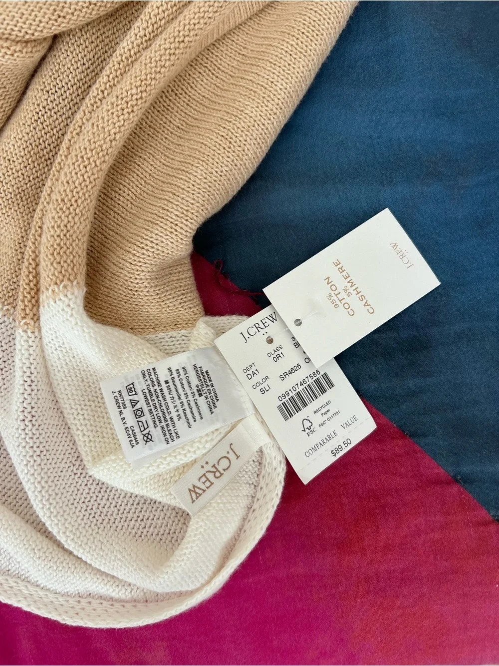 NWT J.Crew Colorblock Knit Poncho Wrap – Beige Ivory Cotton Cashmere Lightweight